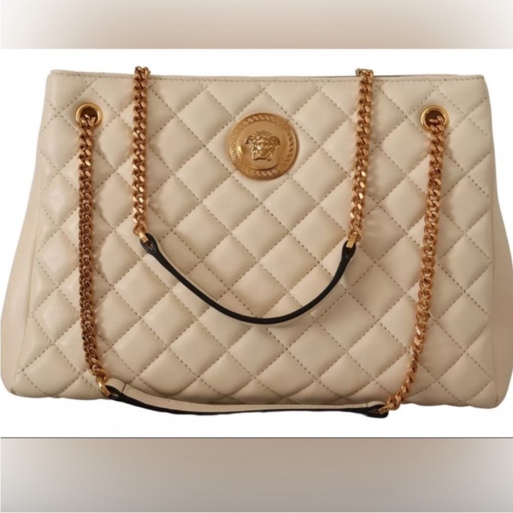 Versace Medusa Lambskin Quilted Tote with Gold Chain
